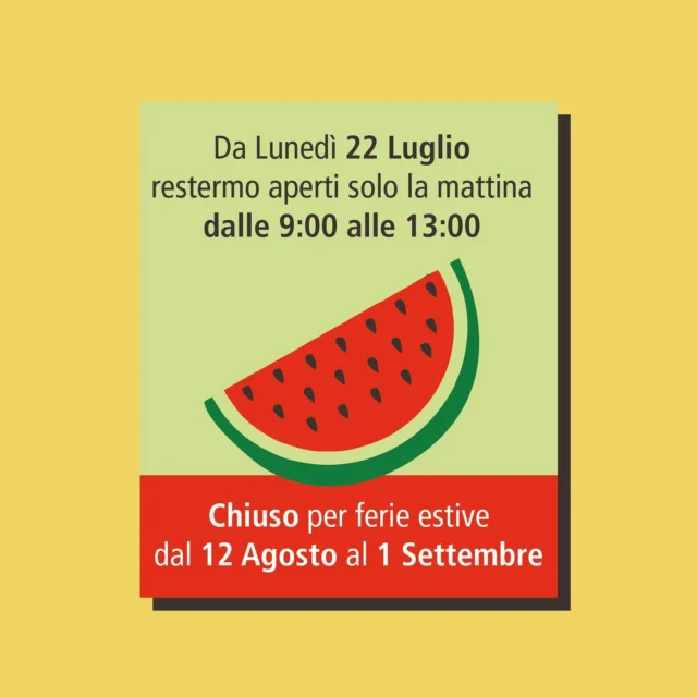 Carissimi ✨
Ecco il nostro orario estivo.
Da lunedì 22 luglio a venerdì 9 agosto:
dalle 09:00 alle 13:00. 
Pomeriggio chiuso. Sabato chiuso.
———————-

Ferie estive: dal 12 agosto a giorno 1 settembre.
⚡️🖤

#blockdesignlab #blockdesign